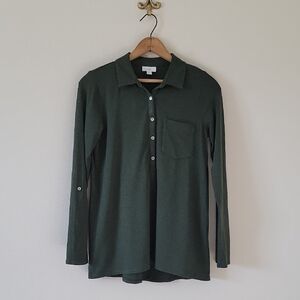 J. Jill Green Henley Long Sleeve Polo Size XS
